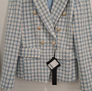 Women's Blue and White Tweed Jacket